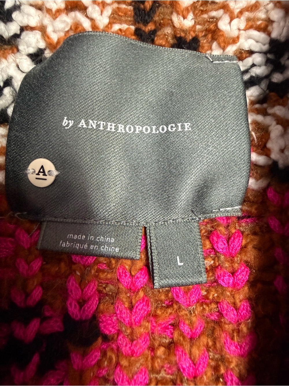 Anthropologie Thick knit Aztec Boho Black Shawl-Collar Cardigan 3 snap closure L - Picture 7 of 16